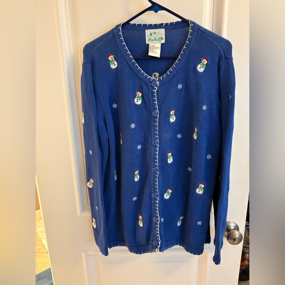 The Quacker Factory embroidered blue snowman cardigan